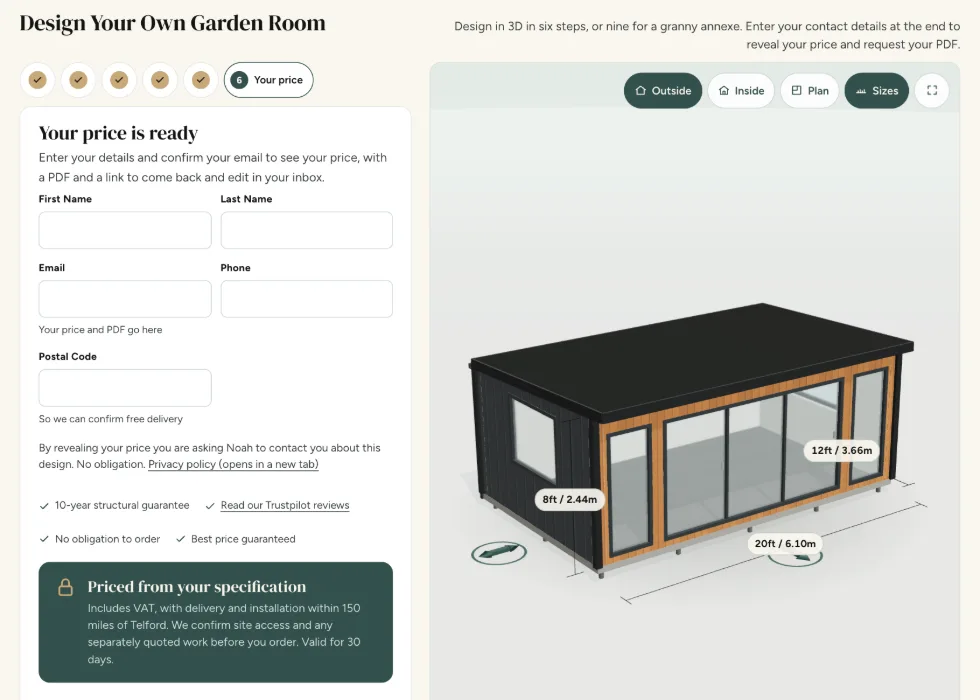Configurator step 6, Your price: the contact details that reveal the price of your Signature design