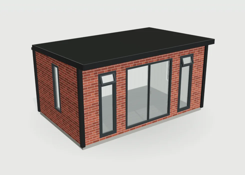 Configurator view of a 16 by 10ft garden room clad in brick effect