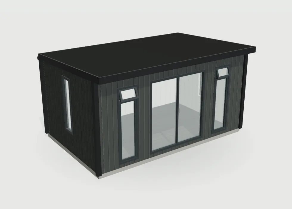Configurator view of a 16 by 10ft garden room clad in charcoal composite