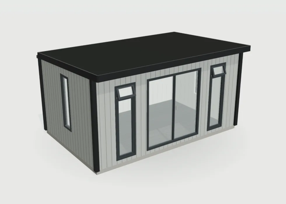 Configurator view of a 16 by 10ft garden room clad in light grey composite