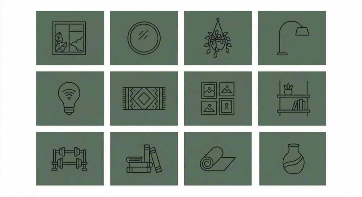 Icons for twelve garden gym interior ideas