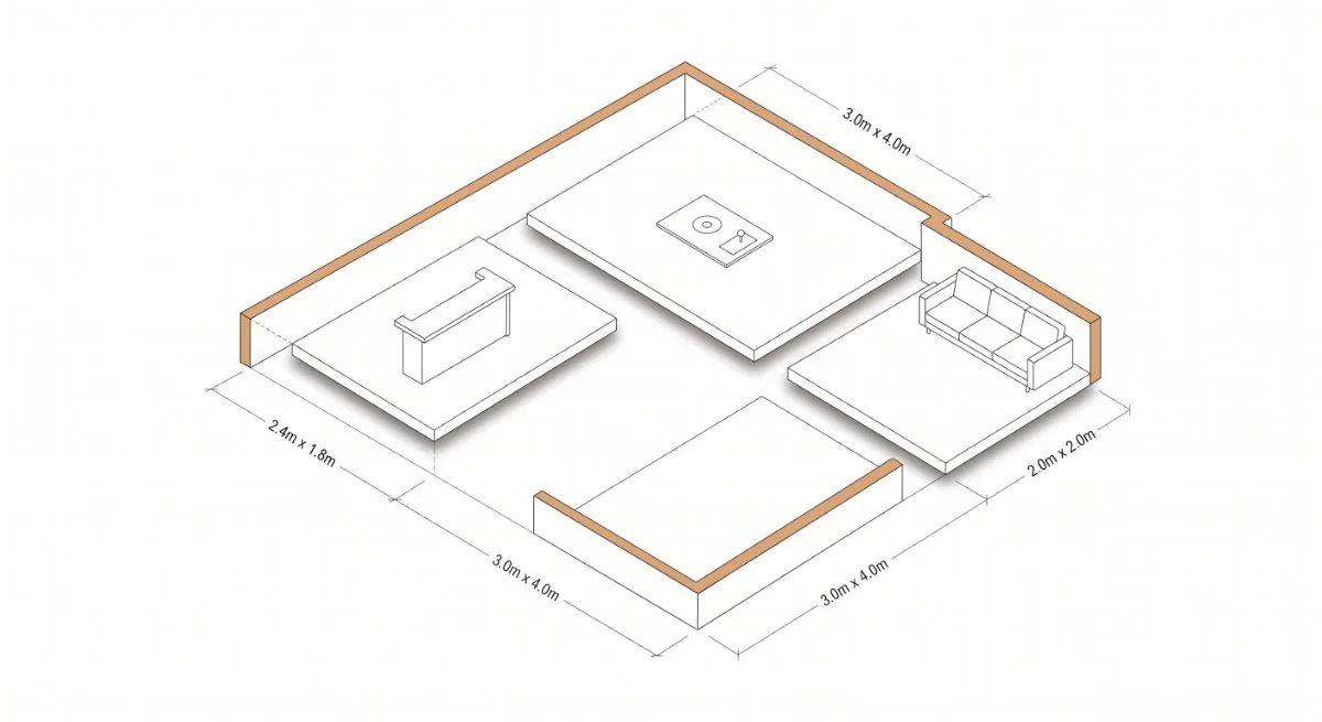 Isometric plan of a man cave divided into zones for a bar, a pool table, a lounge and gaming