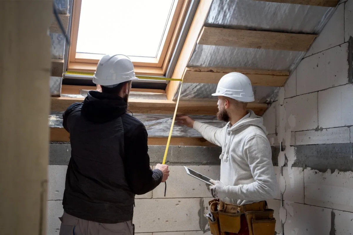 Builders measuring up for a house extension