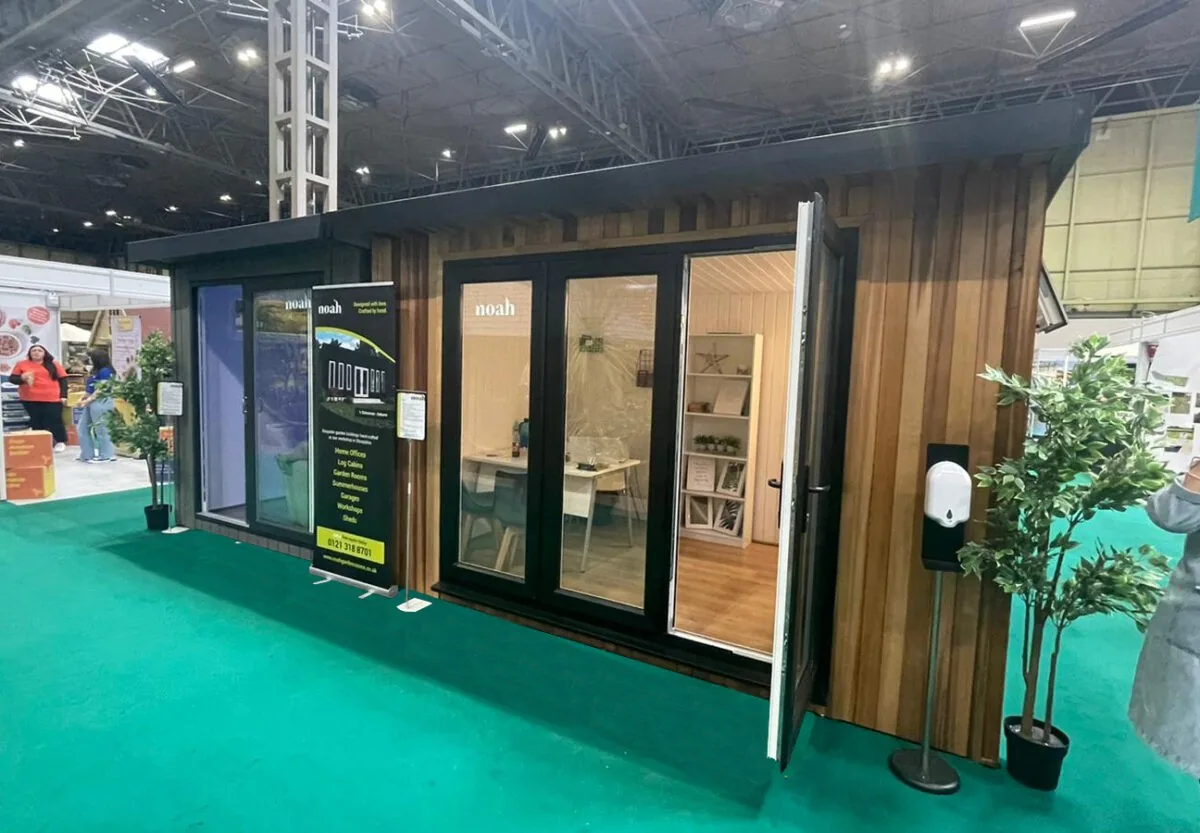 Noah's cedar and composite display buildings on our stand at Grand Designs Live 2021