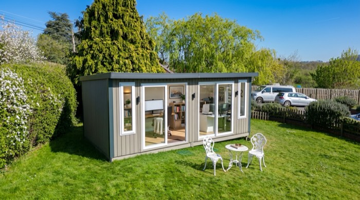 Bespoke composite garden room fitted out as a two-person home office