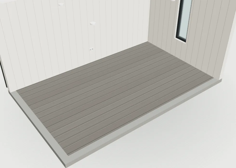 Configurator view inside a Garden Room with dark grey laminate flooring
