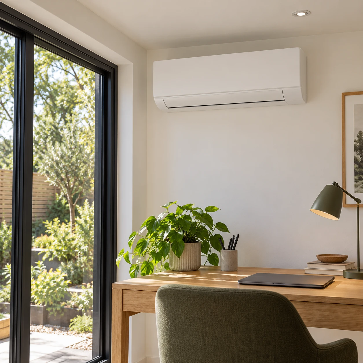 wall-mounted air conditioning unit in a garden room